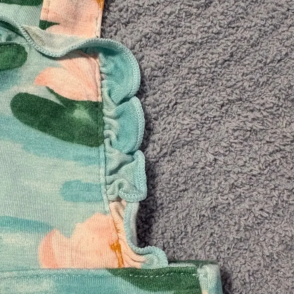 Angel Dear- Bamboo -Lily Pad Ruffle -Sunsuit Bubble Romper- Blue Pink- Girl-0-3M